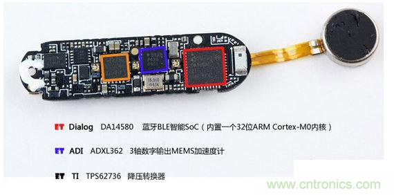 小米手环采取的分体式设计，腕带与主体可以分离。主体内部构造也很简单，前后两片式外壳，中间嵌入电池、主板与振动器，充电触点设计在外壳上。